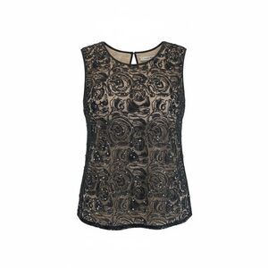 Max Studio XL Black Sequin Sleeveless Lace Floral Mesh Top Nude Lining Holiday